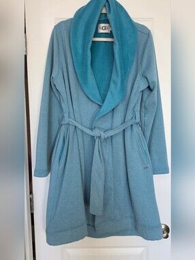 UGG Australia Women’s Cozy Shawl Collar Robe Cardigan Aqua Blue Size Large